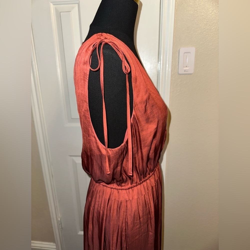 Banana Republic Satin Ruched Maxi Dress Copper Clay Size 12 NWT High-Low Hem - Picture 3 of 8
